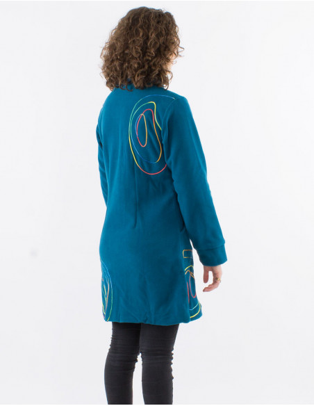 Mid-Length Fleece Coat With Multicolour