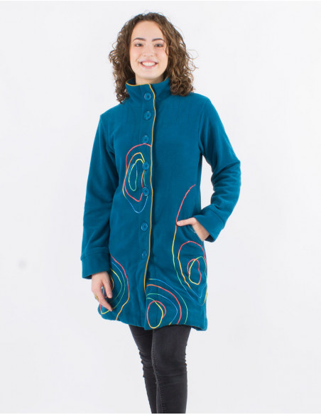Manteau polaire mi-long à spirales multi