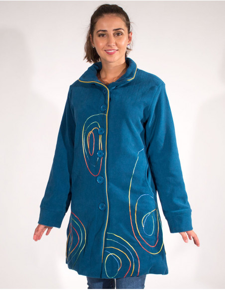 Manteau polaire mi-long à spirales multi