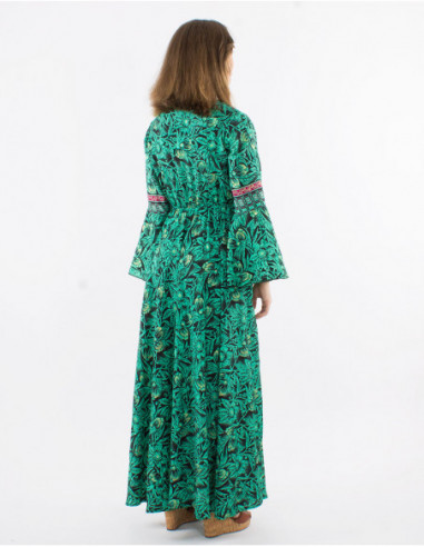 Robe manches longues bohème noire et or