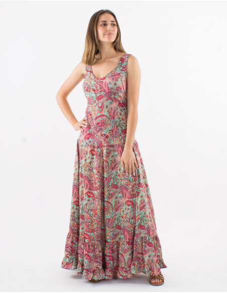 Robe longue fluide d'été motif cachemire