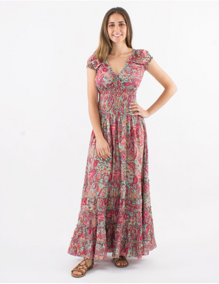 Long dress ruffled paisley pattern