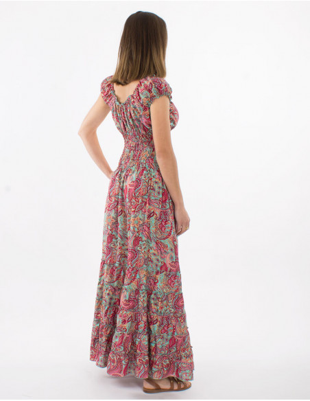 Robe longue à volants motif cachemire