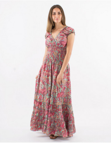 Long dress ruffled paisley pattern