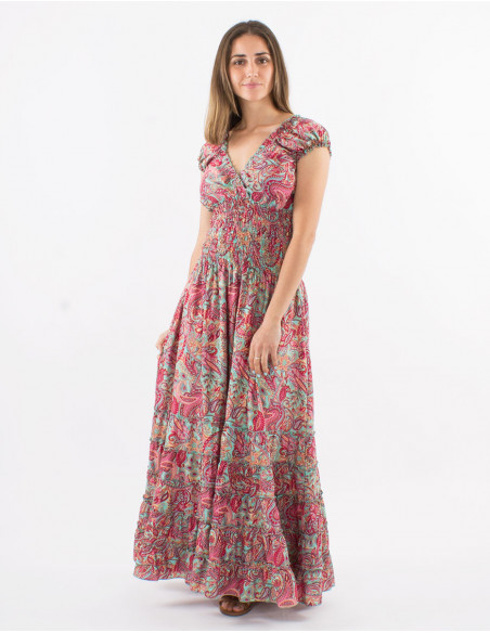 Long dress ruffled paisley pattern