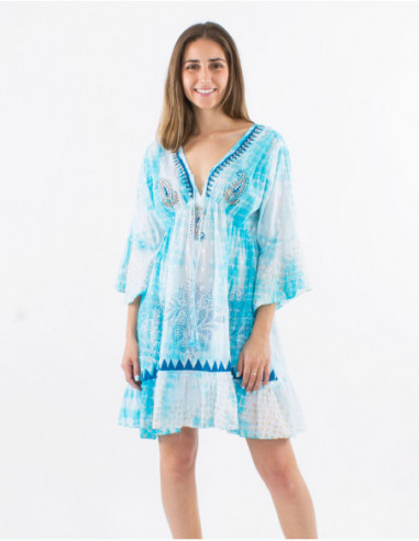 Tie and dye beach dress with pearls
