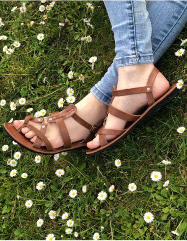 Sandales femme à lanières dessus cuir