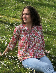 Bohemian floral pleated collar shirt