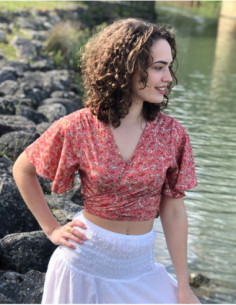 Crop top ethnique motif cachemire doré