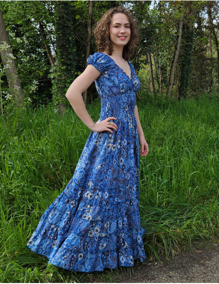 Robe longue ethnique smock à la taille