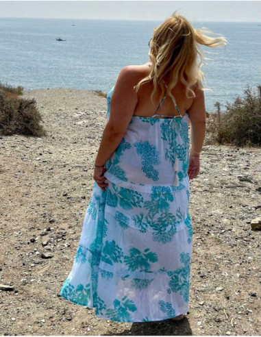 Robe longue dos croisé imprimé végétal