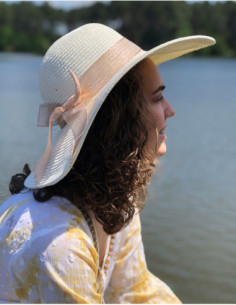 Women's white hat with ribbon