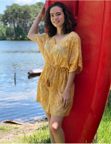 Asymmetrical diamond print kaftan dress