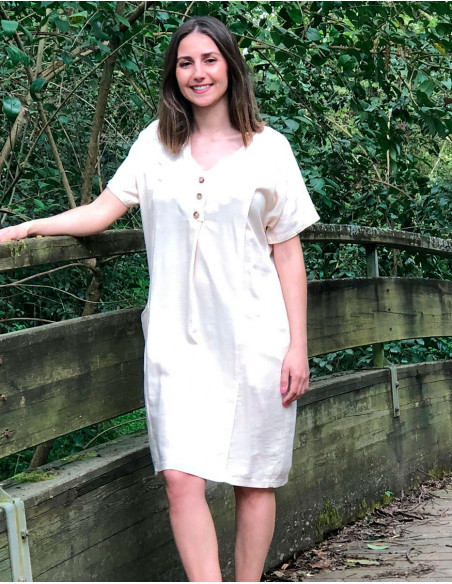 Short linen dress with spiral embroidery