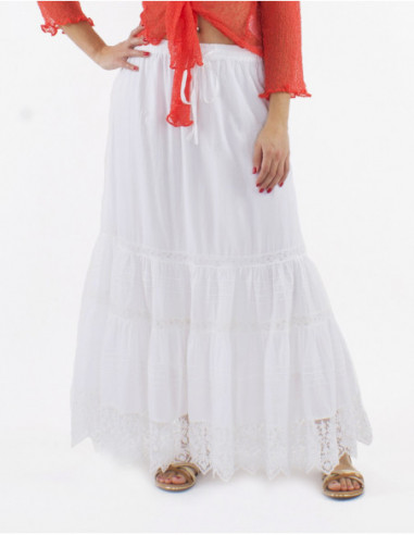 Long white bohemian lace skirt