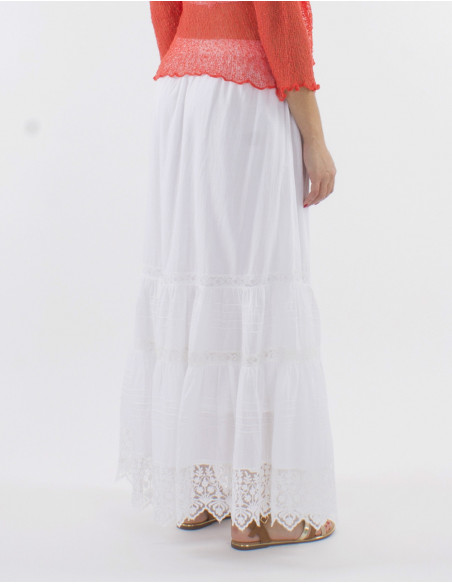 Long white bohemian lace skirt