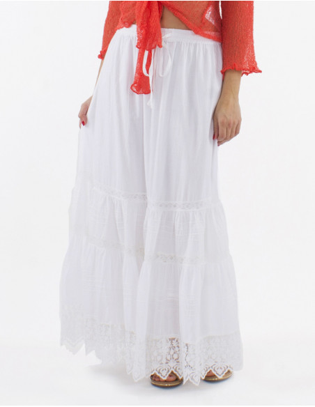 Long white bohemian lace skirt