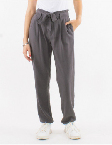 Chic plain viscose and linen pants