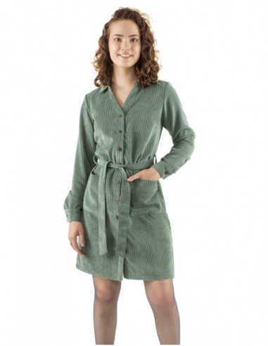 Robe chic à boutons en velours côtelé