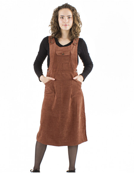 Plain velvet midi dungaree dress