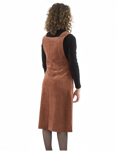 Plain velvet midi dungaree dress