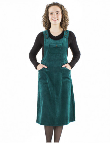 Robe salopette midi unie en velours