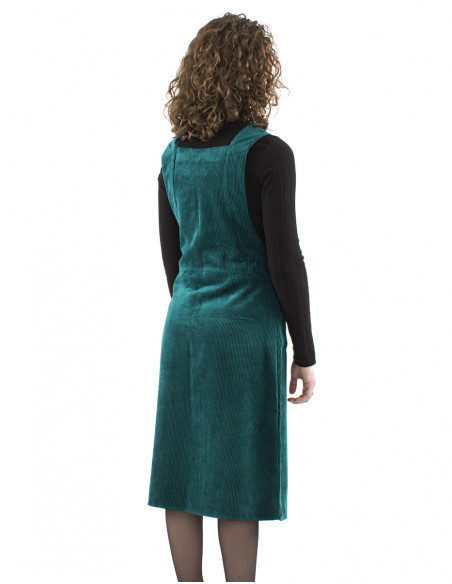 Plain velvet midi dungaree dress