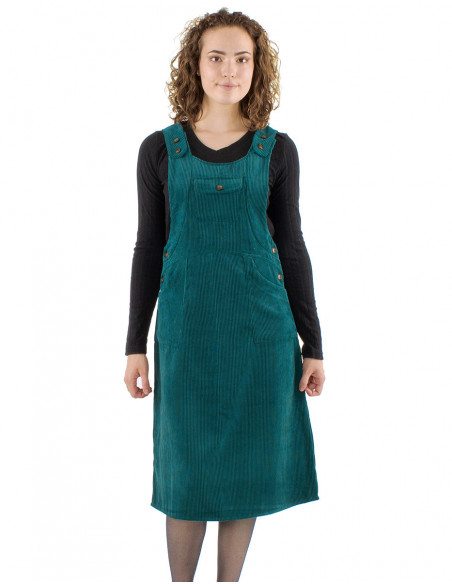 Robe salopette midi unie en velours