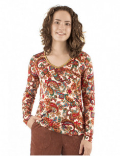 Cashmere patterns T-shirt with V-neck 2