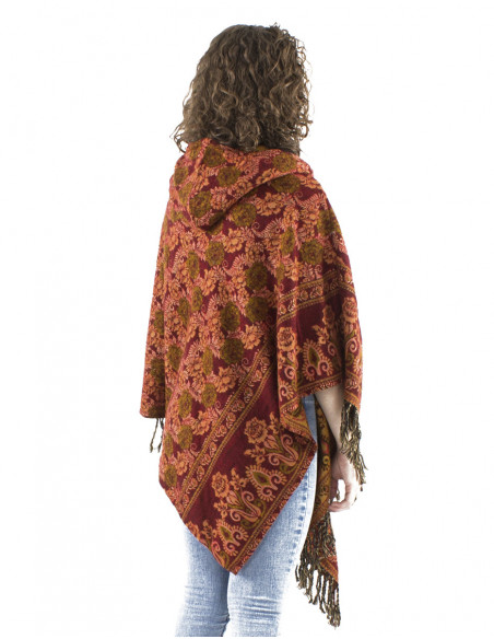 Original flowery poncho with hood
