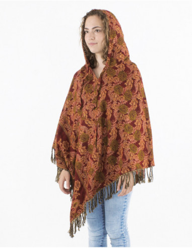 Original flowery poncho with hood