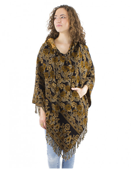 Original flowery poncho with hood