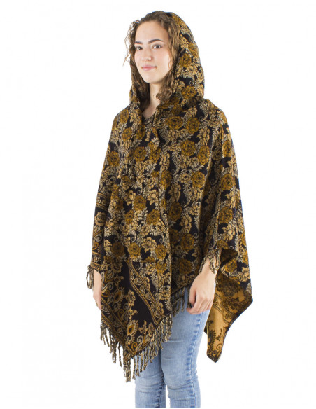 Original flowery poncho with hood