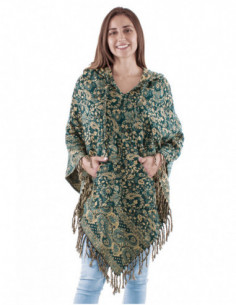 Poncho original, capuche et franges