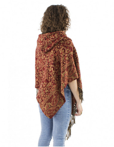 Boho poncho with hood and fringes
