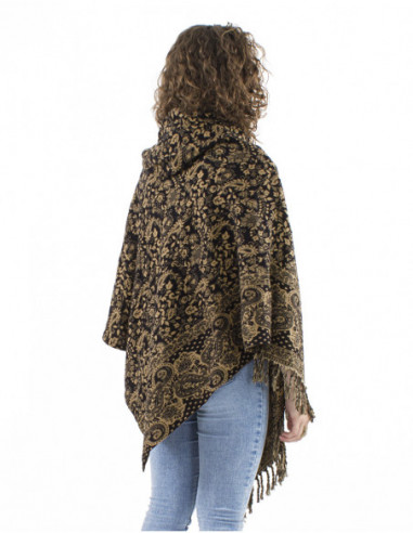 Boho poncho with hood and fringes