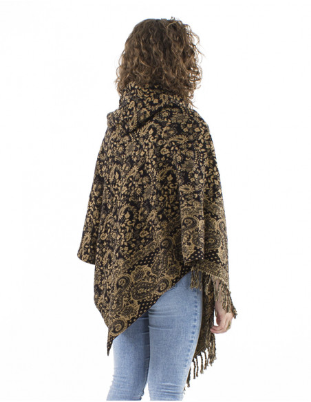 Poncho original, capuche et franges