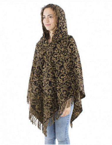 Boho poncho with hood and fringes