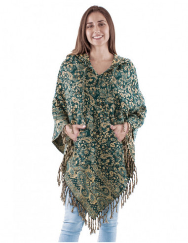 Poncho original, capuche et franges