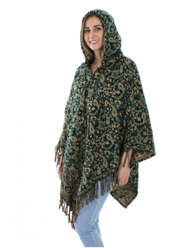 Poncho original, capuche et franges
