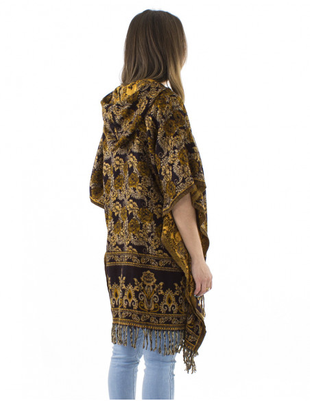 Boho style poncho with hood