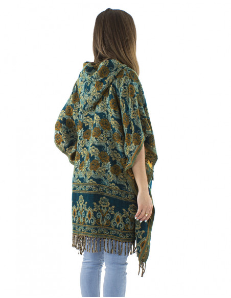 Boho style poncho with hood