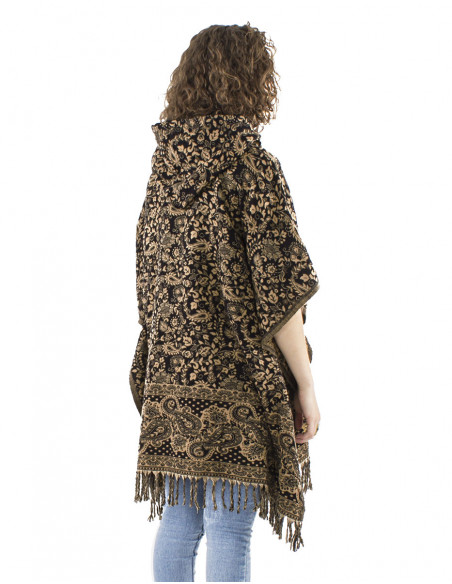 Ethnic boho poncho, paisley patterns