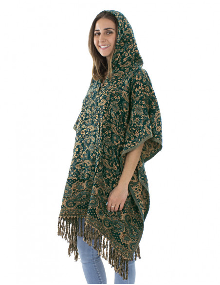 Ethnic boho poncho, paisley patterns