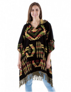 Poncho motif ethnique, capuche