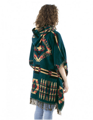 Poncho motif ethnique, capuche
