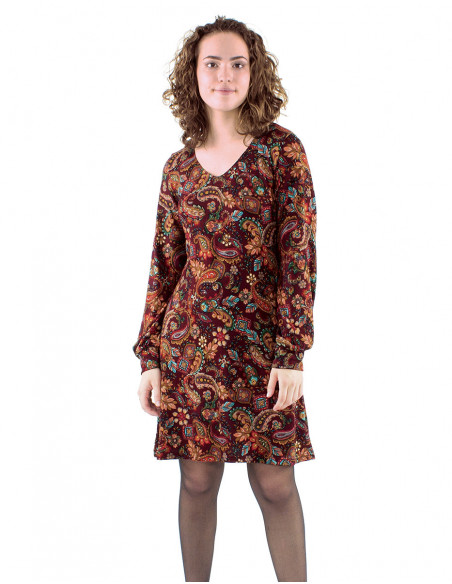 Robe courte, motif cachemire ethnique