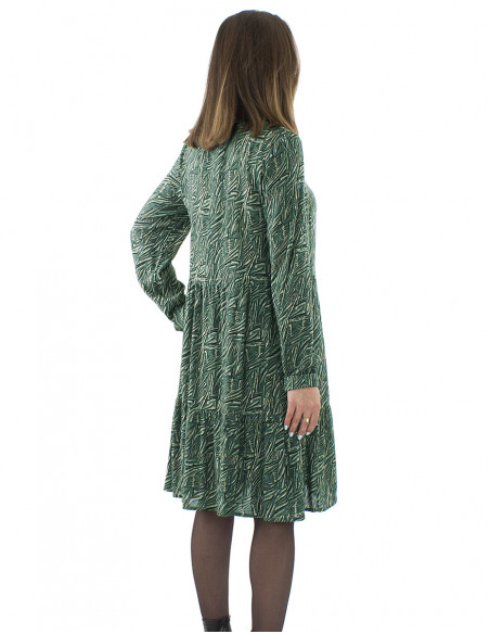 Mid-length dress, retro style, V-neck