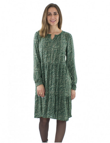 Mid-length dress, retro style, V-neck