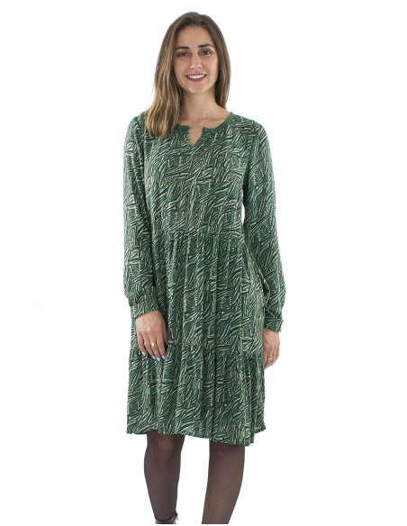 Mid-length dress, retro style, V-neck